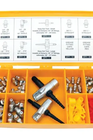 Trusted Brand LockNLube LNL143 Complete Grease Fitting Replacement Kit (SAE & Metric)