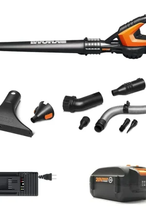While Supplies Last Worx AIR WG545.4 Cordless 20V Power Share 4.0Ah Multi-Purpose Leaf Blower with Attachments