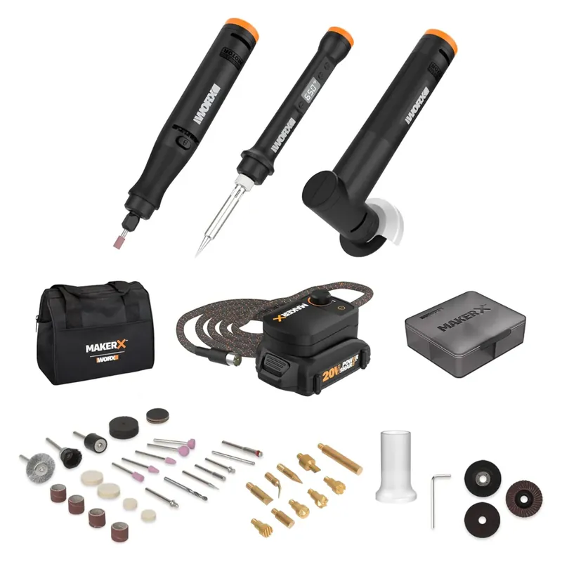Worx WX991L MakerX 20V Rotary Tool, Angle Grinder & Wood/Metal Craft Tool Kit Brand New